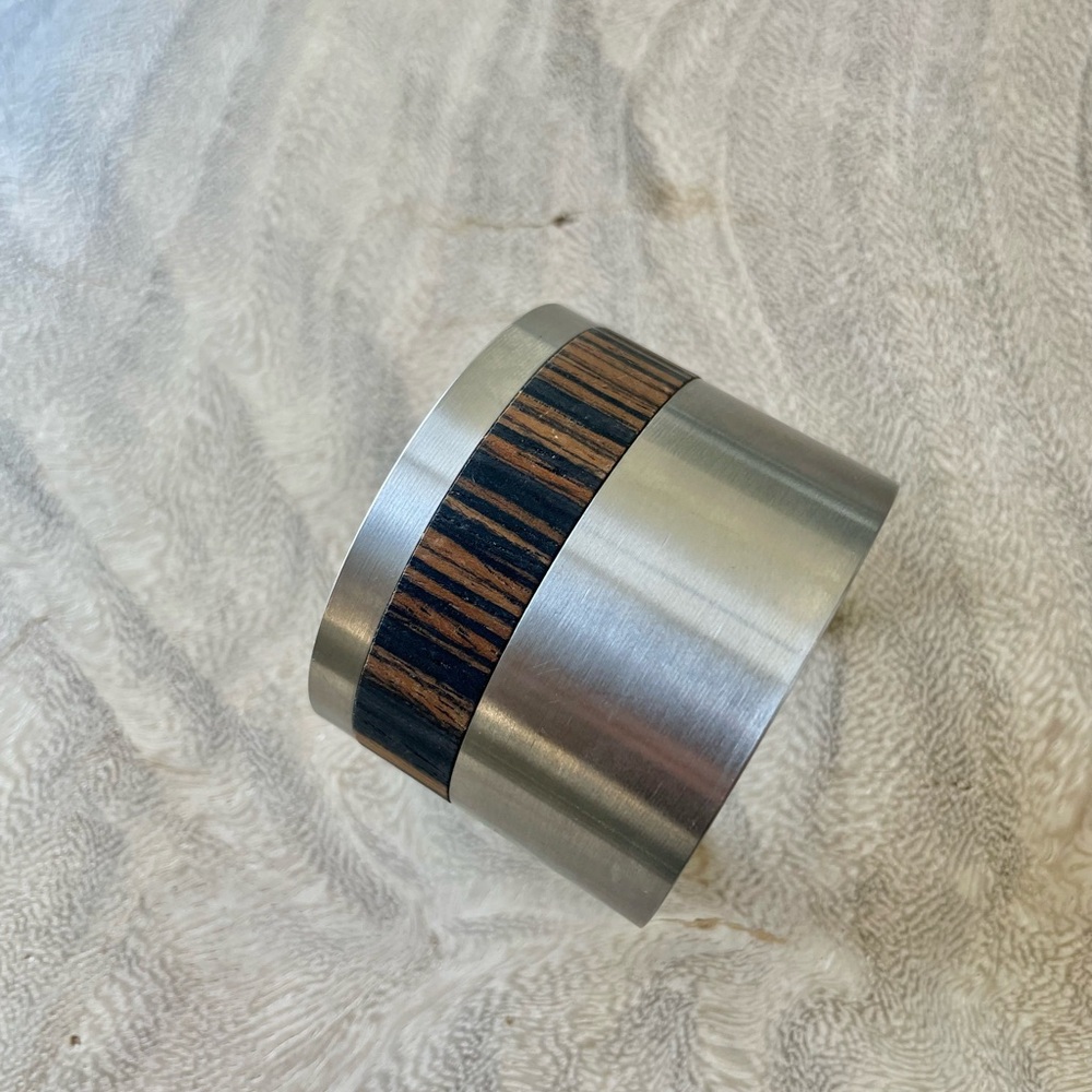 Zebra Wood and Stainless Steel Metal Cuff “TiVi Of Colorado” (brand/designer)